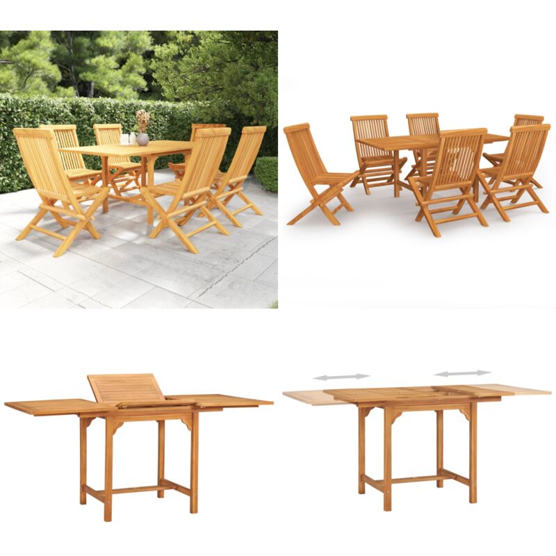 7-tlg. Garten-Essgruppe Massivholz Teak - Holz Gartenmöbel - Gartentisch - Gartenstuhl - Teakholz Gartenmöbel - Ausziehbare Gartenmöbel - Home &