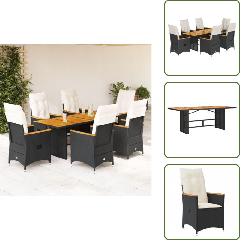 7-tlg. Garten-Essgruppe mit Kissen Schwarz Poly Rattan - Garten Essgruppe - Garten Essgruppen - Outdoor Essgruppe - Terrasse Essgruppe