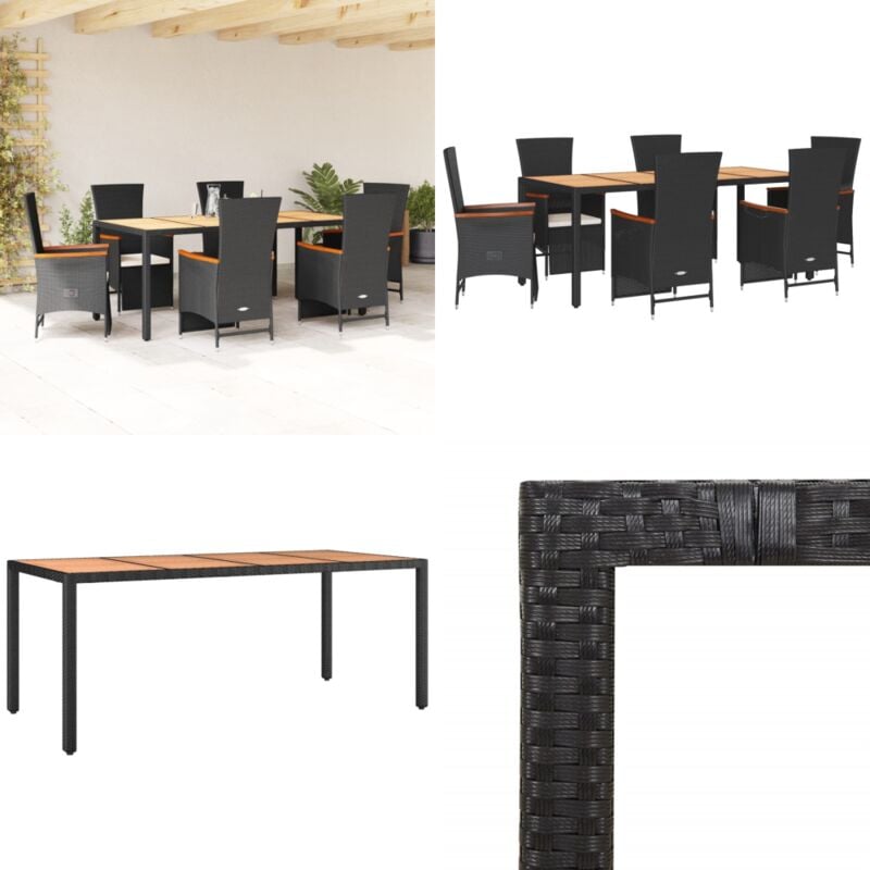 7-tlg. Garten-Essgruppe mit Kissen Schwarz Poly Rattan - Garten Möbel - Outdoor Möbel - Essgruppe - Gartenset - Rattan Gartenmöbel - Home & Living