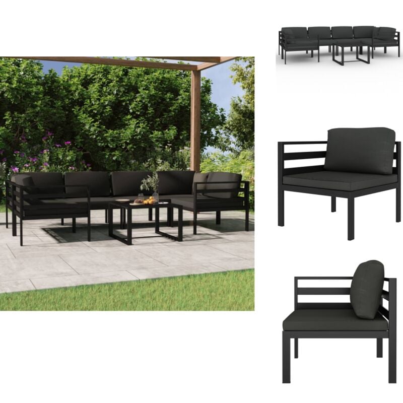 7-tlg. Garten-Lounge-Set mit Kissen Aluminium Anthrazit - Garten Lounge Set - Loungesessel - Alu Möbel - Gartenmöbel - Balkonmöbel