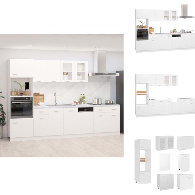 7-tlg. Küchenzeile Weiß Holzwerkstoff - Küchenmöbel - Küchenzeile - Einbauküche - Weißes Küchenset - Holzwerkstoffeinrichtung