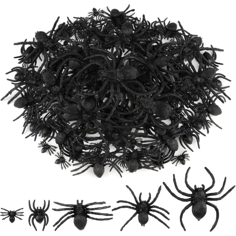 Bluedeer - 70 stück Halloween Deko Spinnen aus Kunststoff, 5-Größen Halloween Spinnen Deko, Schwarz Spider Spielfiguren Halloween Dekoration,