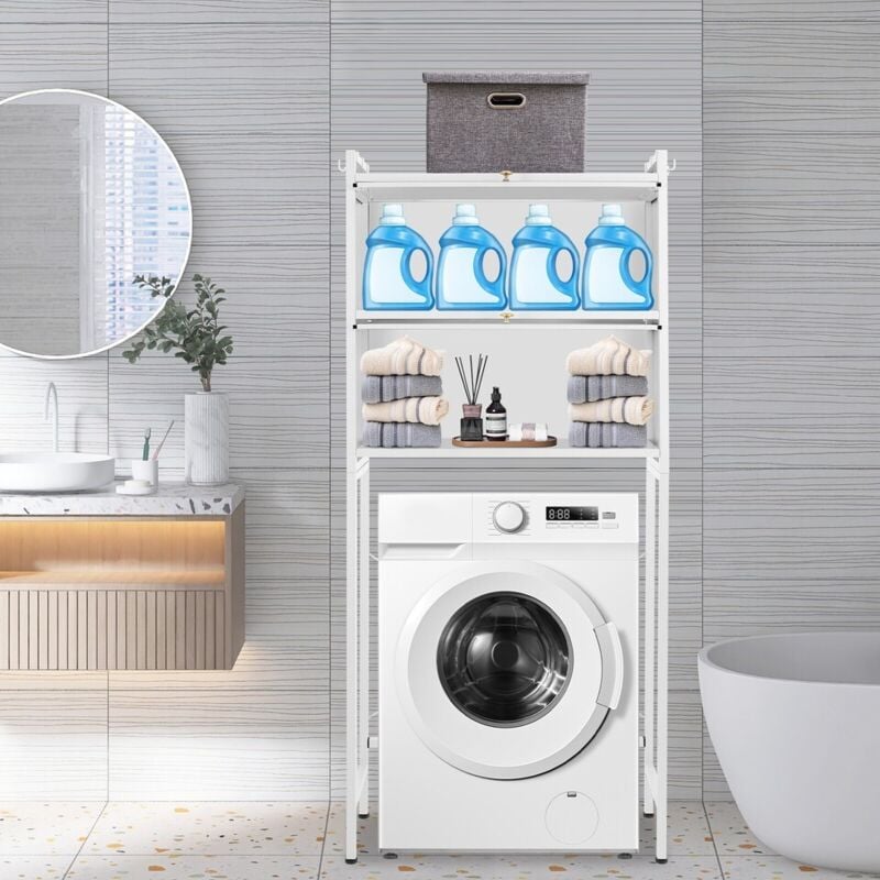 70 x 25 x 167 cm Regal für Waschmaschine 70 cm breit Ablage für Waschmaschine Halterung für Waschmaschine Kohlenstoffstahl Badezimmerschrank Weiß