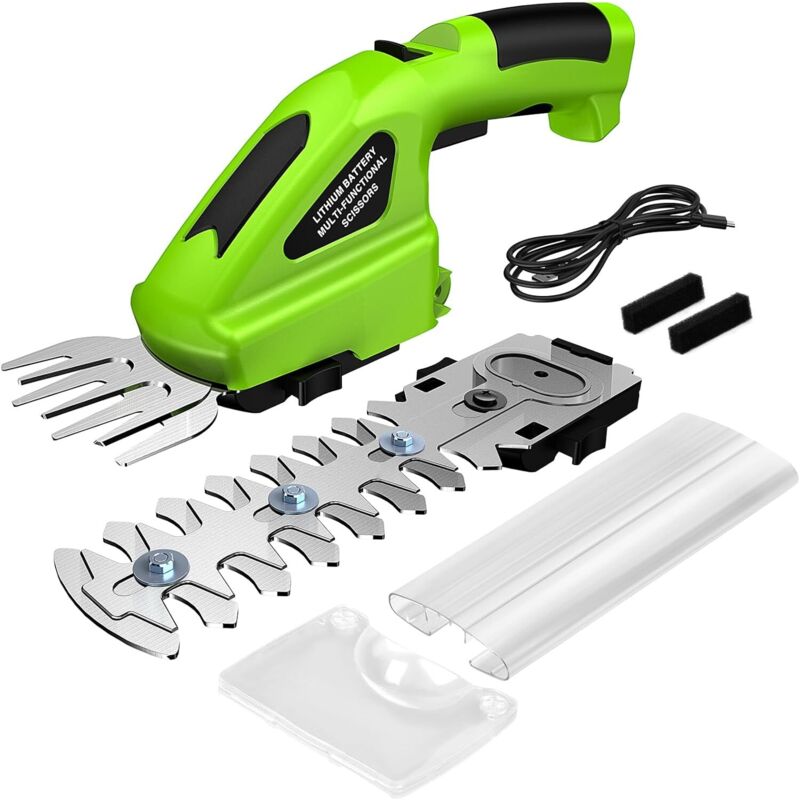 7,2 V Akku-Rasentrimmer und Grasschere, 2000 mAh Mini-Hecken-/Rasentrimmer mit 2 Klingen, 1100 U/min, zum Schneiden von Hecken, Rasen und USB-C-Kabel