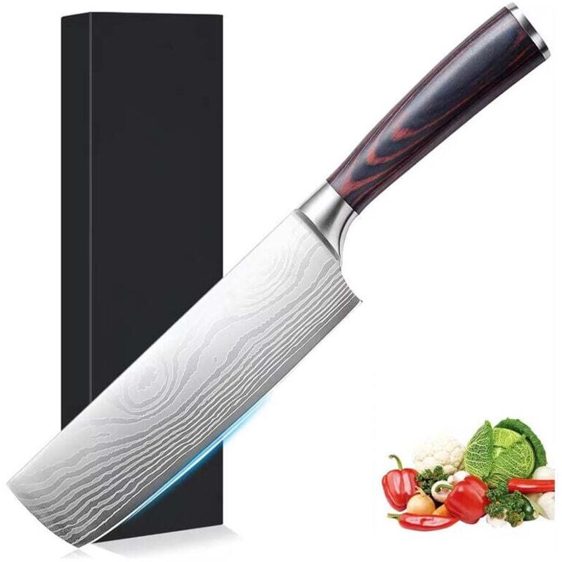 7,5 Zoll großes Kochmesser aus Damaszenerholz, japanisches Messer mit hohem Kohlenstoffgehalt, professionelles scharfes Küchenmesser, Messer aus