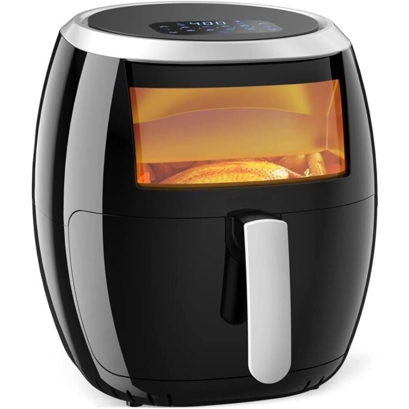 Lunsy - 7,7 l Heißluftfritteuse, One-Click-Air-Fryer, Antihaftbeschichtung, Thermostat-Timer, Touchscreen, Schwarz