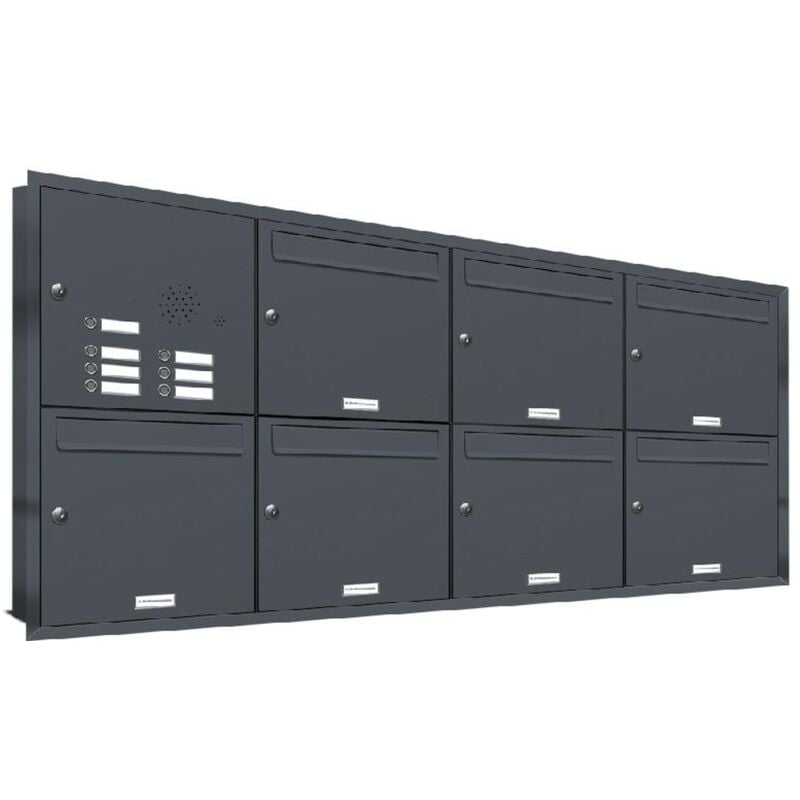 Al Briefkastensysteme - 7er Briefkasten Anlage für Unterputz Montage Klingel ral 7016 Anthrazit