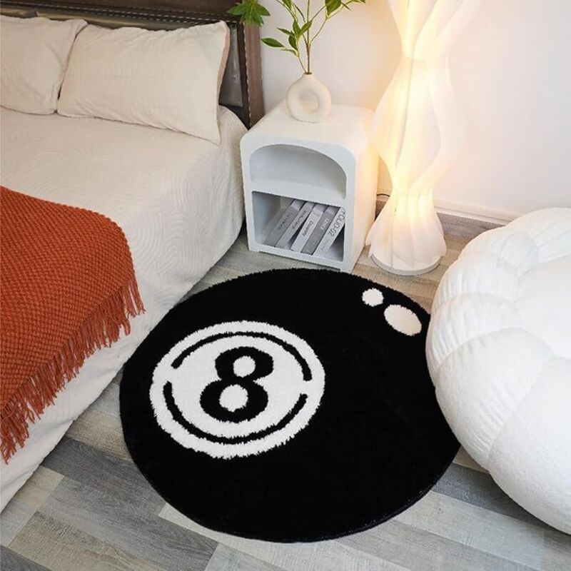 8 Ball Billard Teppich,Anti-Rutsch Tufting Teppich, Rund Kinder Schlafzimmer Schwarz Rug,Einfach zu säubern Badematte, Teppich kinderzimmer Gegend
