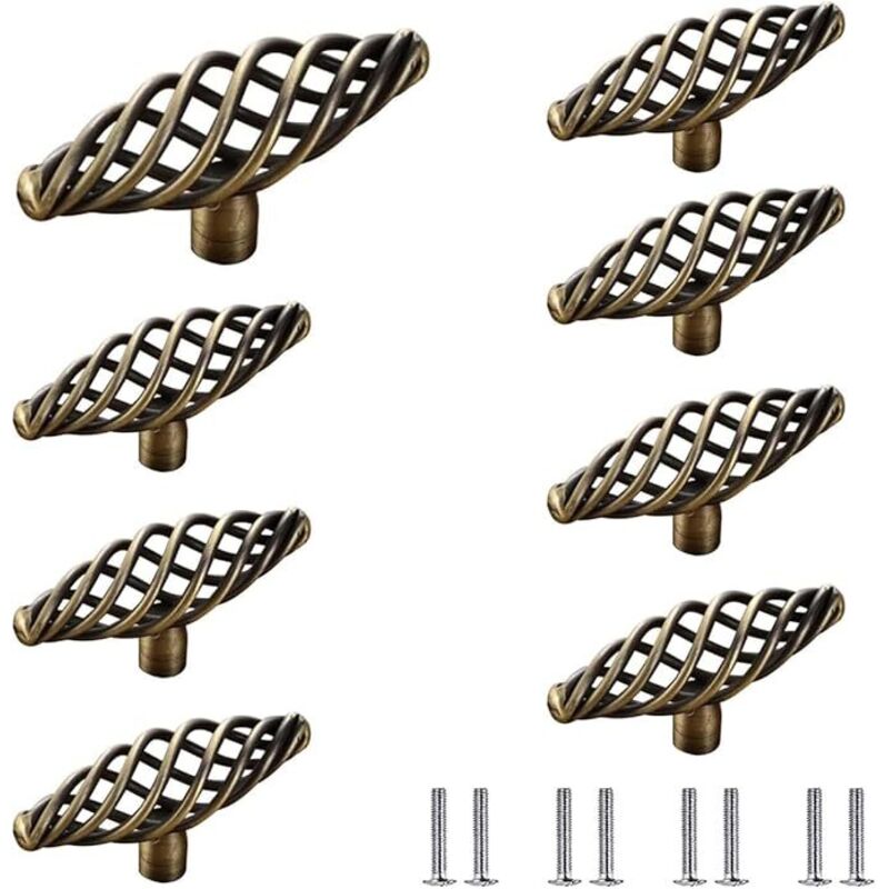 8 Stück Antiker Vogelkäfig Schrankknopf Vintage Metall Schwarz Möbelknauf mit Schrauben Runde Oval Möbelknöpfe Griffe für Büro Möbel, Küchenschrank,