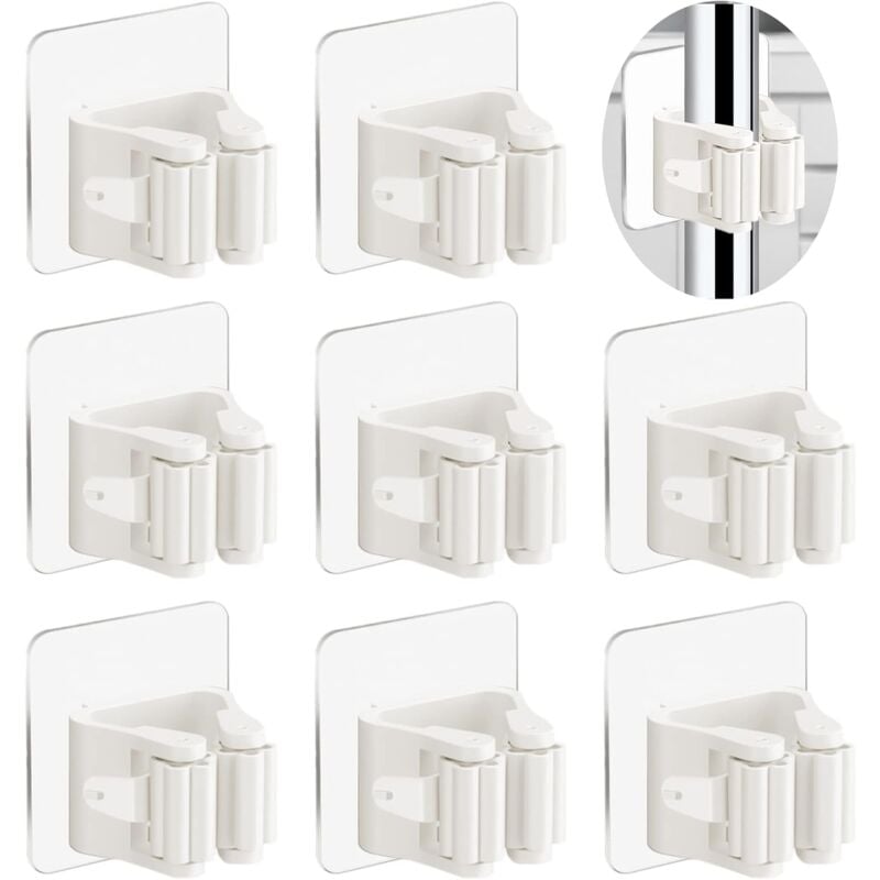 Petites Ecrevisses - 8 Stück Besenhalterung Wand Selbstklebend Besenhalter Ohne Bohren Mopphalter Wandhalterung Gerätehalter für Gartengeräte für