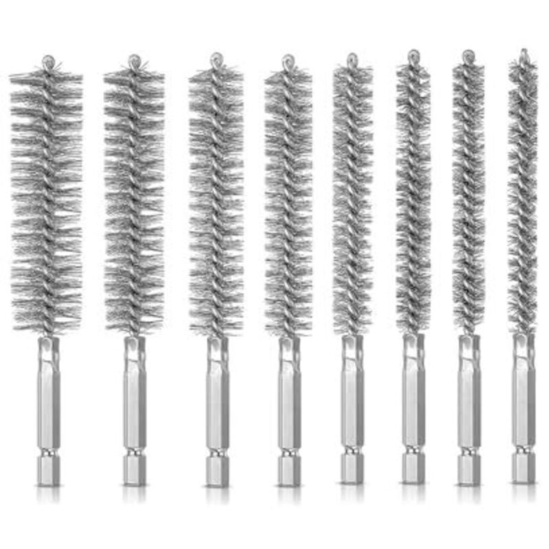 8 Stück Drahtbürste Bohrmaschine, mit Sechskantstange Edelstahl-Lochbürste, Zylinderbürste für Bohrmaschine Polier Schleifen Entrosten