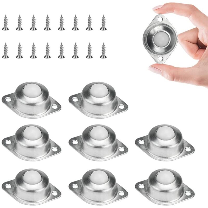 8 Stück Kugelrollen aus Nylon, Kugelrolleneinheiten, 360-Grad-Drehung mit M4 x 16 mm Schrauben für Sofas, Vitrinen, Trolleys, Regale, Roller, Schränke