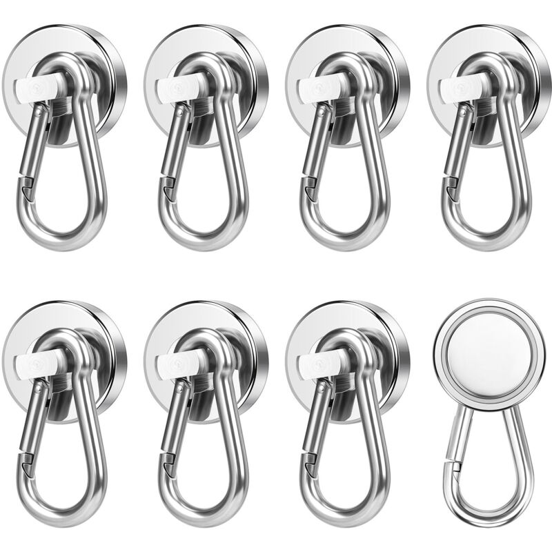 8 Stück superstarke Neodym-Magnete, 22 kg starke Magnethaken, Ösenmagnete, 25 mm großer, leistungsstarker Magnethaken, Magnethaken für Kühlschränke,