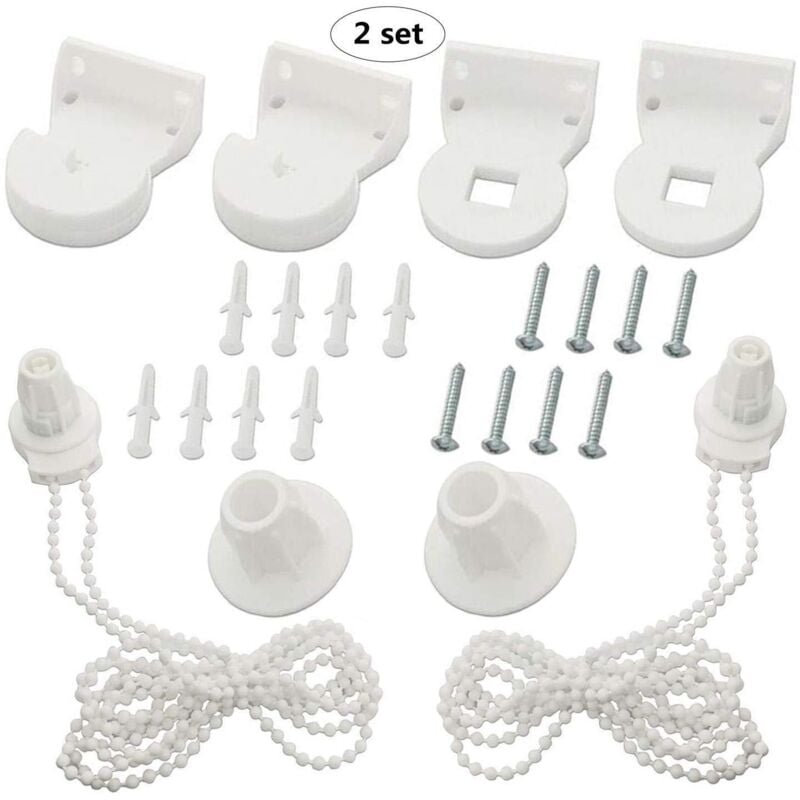 8 Stück Zubehör Rollo 25mm Halter & Zugschnur & Sidewinder & Schrauben Ersatz-Befestigung für Klemmfix Rollos