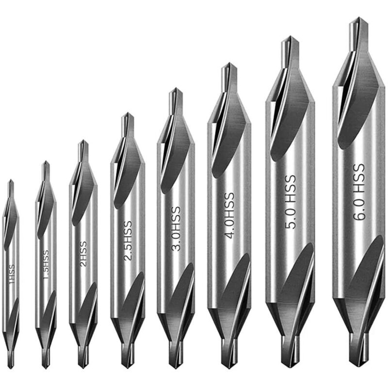 8 Stücke HSS Zentrierbohrer Set, 60 Grad Winkel Senkbohrer Hochgeschwindigkeitsstahl Center Drill Bits für Drehbank Fräsen Metallbearbeitung