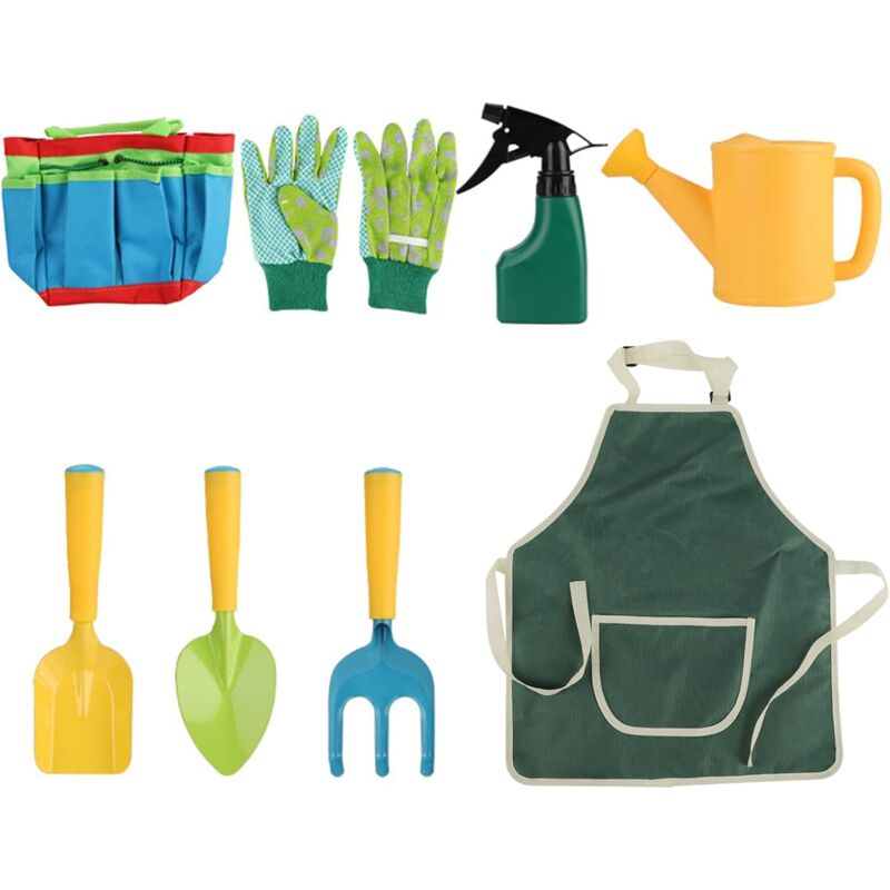 8-teiliges Kinder-Gartengeräte-Set für Jungen und Mädchen, Gartenspielspielzeug, Gartentasche, Gartenwerkzeug-Set, Schaufeln, Kelle, Pflanzmaschine,