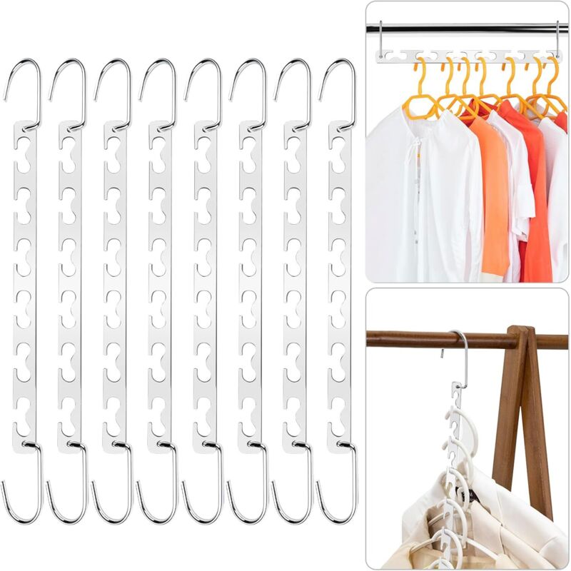 8-teiliges platzsparendes Kleiderbügel-Set, praktischer und langlebiger multifunktionaler Kleiderbügel-Organizer aus Edelstahl, rutschfeste