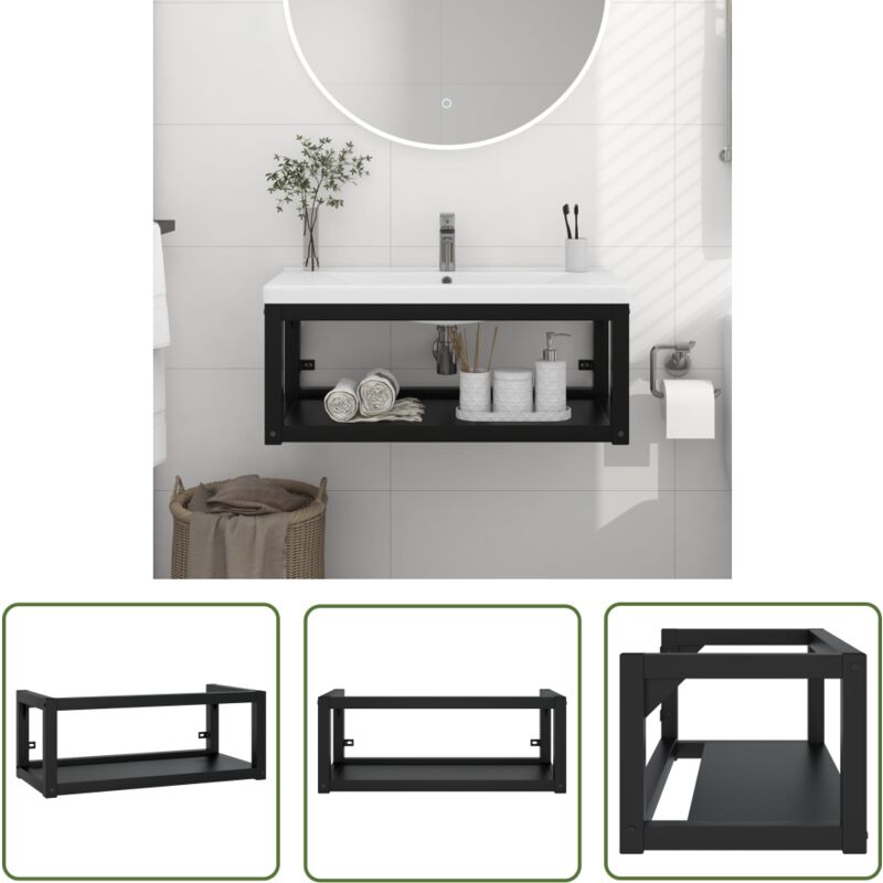 The Living Store Badezimmer Wand-Waschtischgestell Schwarz 79x38x31 cm Eisen - Badezimmer Möbel - Wandmontage - Waschtischgestell - Schwarzes