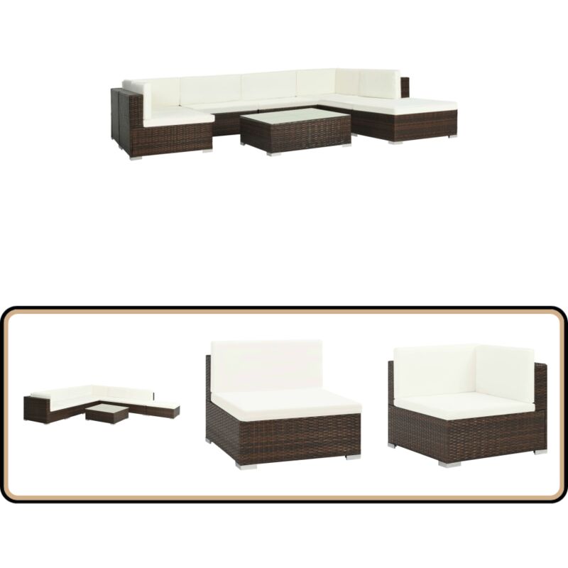 8-tlg. Garten-Lounge-Set mit Auflagen Poly Rattan Braun - Outdoor Möbel - Gartenmöbel - Lounge Set - Rattan Gartenmöbel - Esszimmergarnitur
