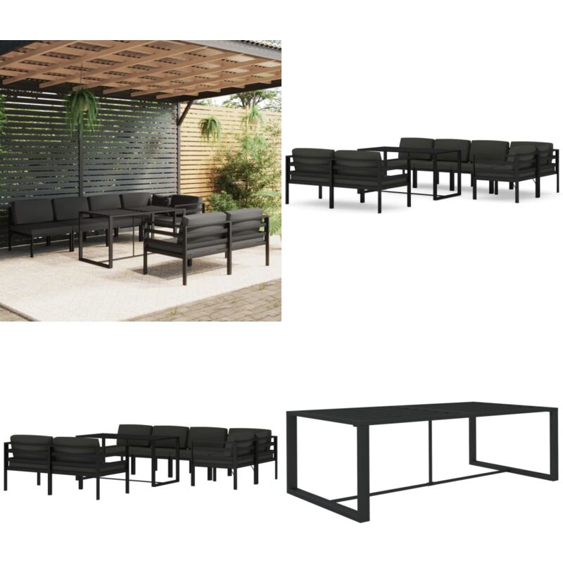 8-tlg. Garten-Lounge-Set mit Kissen Aluminium Anthrazit - Garten Lounge Set - Loungeset - Gartenmöbel - Alu Möbel - Anthrazit - Home & Living
