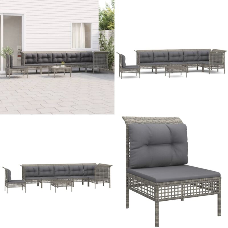 Vidaxl - 8-tlg. Garten-Lounge-Set mit Kissen Grau Poly Rattan - Gartenmöbel - Loungesessel - Outdoor Möbel - Garten Lounge Set - Rattan Gartenmöbel