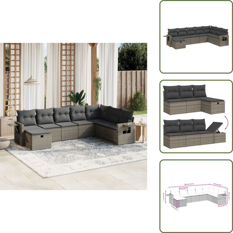 8-tlg. Garten-Sofagarnitur mit Kissen Grau Poly Rattan - Gartengestell - Gartenmöbel Set - Outdoor Lounge - Rattan Gartenmöbel - Garten Sofa