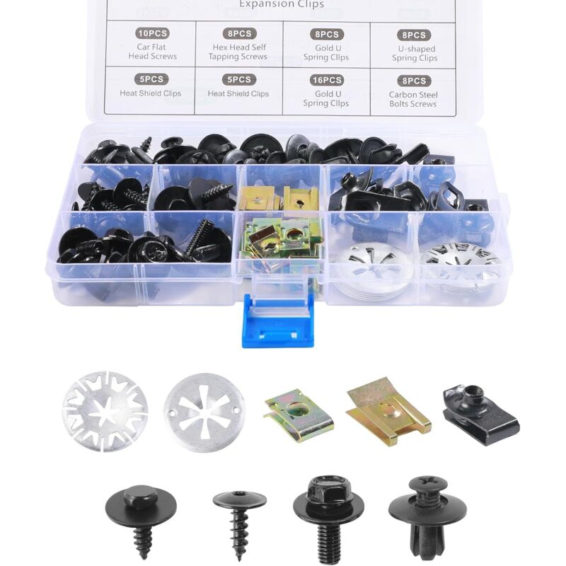 80 Stück Kfz-Befestigungsclips, Schrauben- und Mutternclip-Set, Karosserie-Befestigungsclips, Kfz-Clips, geeignet zur Befestigung von