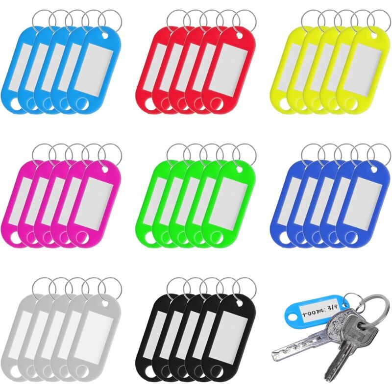 80 Stück Schlüsselanhänger, beschreibbare Schlüsselanhänger, Schlüsselanhänger, Schlüsselanhänger aus Kunststoff für Schlüsselringe, Gepäckanhänger