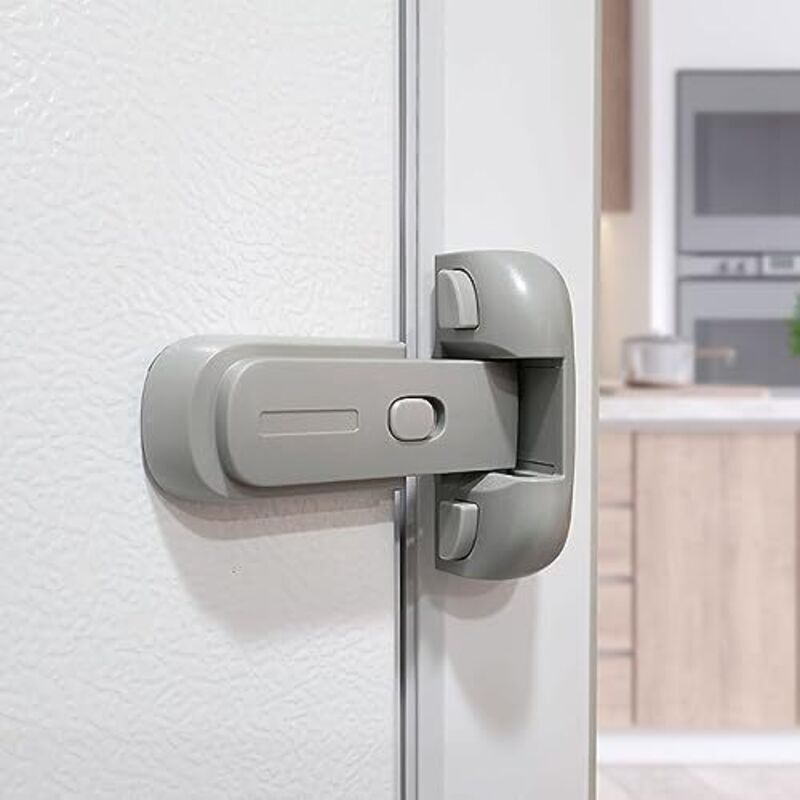 (8,5 × 7,6 × 1 cm) Kindersicherungen für einflügelige Kühlschränke mit 3M VHB-Klebeband, rückstandsfrei, einfach zu montieren, Einhandbedienung