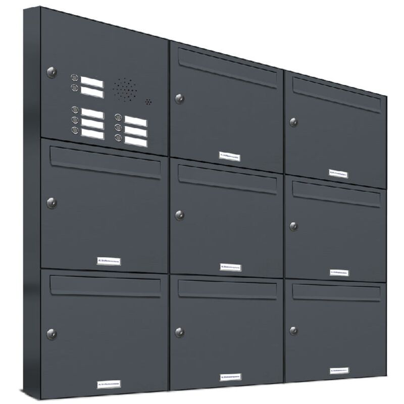 Al Briefkastensysteme - 8er Briefkasten Anlage Aufputz - Wandmontage ral 7016 Anthrazit Klingel