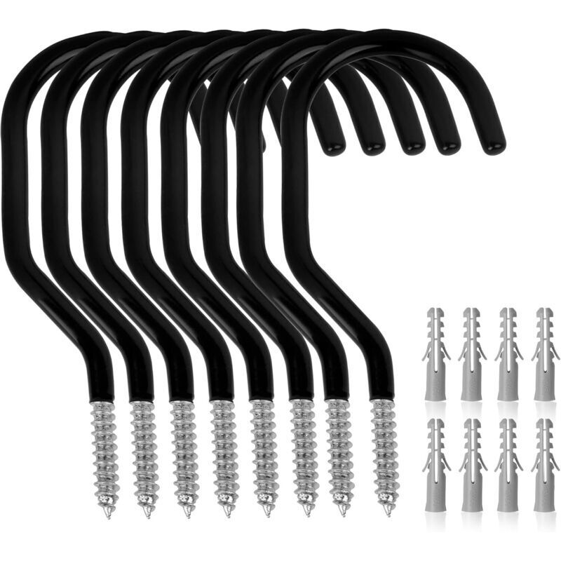 8er-Pack robuste Fahrradhaken, Tragkraft 45 kg, 15 cm, Fahrradhaken für Garagenwand und Garagendecke