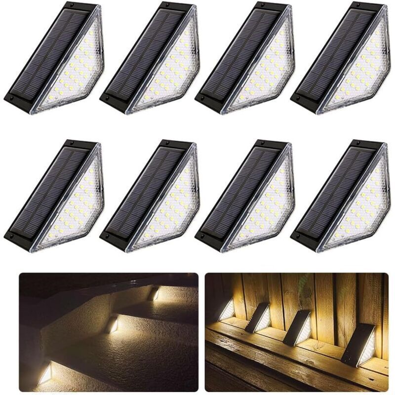 8er-Set Solar-Außenleuchten, Solar-Außenlampen, LED-Beleuchtung, Solar-Treppenleuchten, IP65 wasserdicht, Dekoration für Balkon, Zaun, Treppe, Wand
