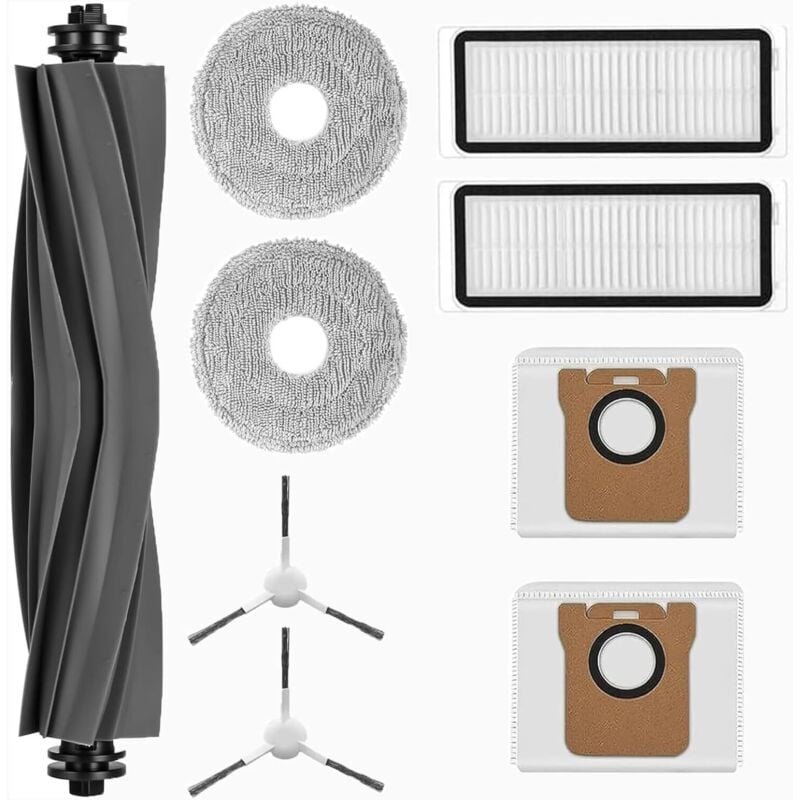 9 Stück Zubehörset für Dreame L10s Ultra/L10 Ultra/L10 Prime, 1 Hauptbürste, 2 Staubbeutel, 2 Wischtücher, 2 Filter, 2 Seitenbürsten, Saugroboter