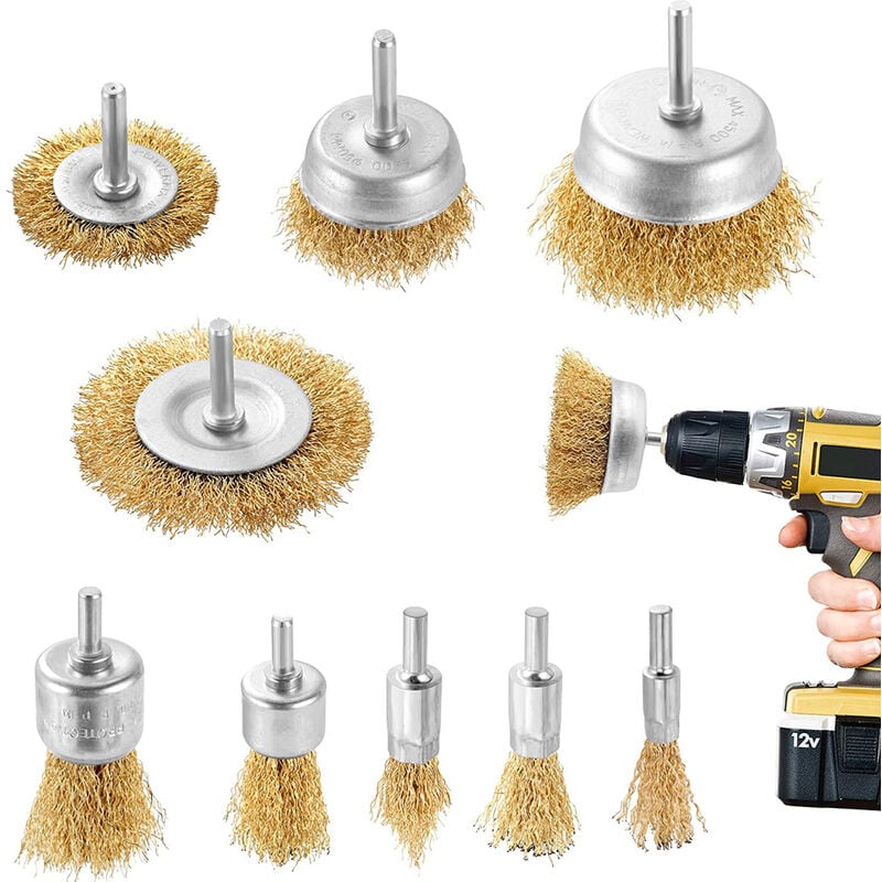 Petites Ecrevisses - 9-Teilig Drahtbürste Bohrmaschine Rostentferner Scheiben Bürstenaufsatz für Polieren Rost Farbe Enthält Verschiedene Größen