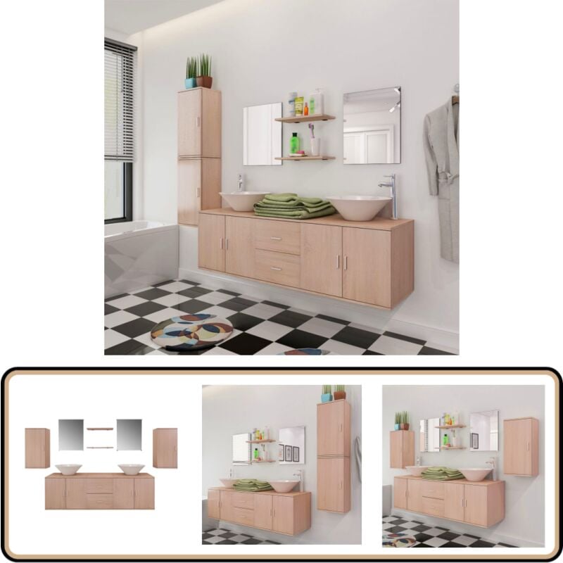 Vidaxl - 9-tlg. Badmöbel und Waschbecken Set Beige - Badezimmerstil - Badmöbel - Wandhängender Waschtisch - Wascht TischSet - Badezimmerausstattung