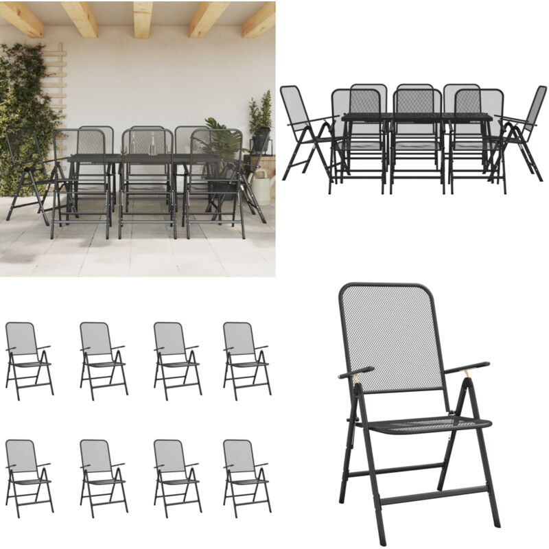 9-tlg. Garten-Essgruppe Anthrazit Streckgitter - Gartenmöbel Set - Gartentisch - Gartenstühle - Metall Gartenmöbel - Anthrazit Gartenmöbel - Home &