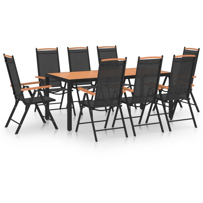 9-tlg. Garten-Essgruppe Gartenmöbel Set Terrassen/Balkon/Outdoor-Essgruppe Aluminium Schwarz ETHJ274501 Bonnevie