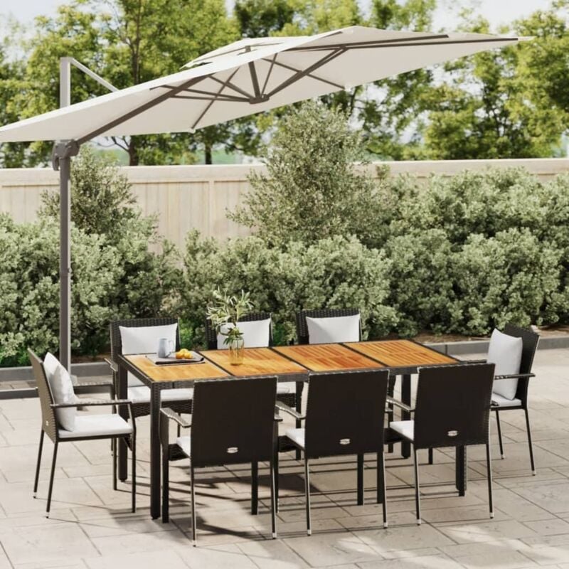 9-tlg. Garten-Essgruppe Gartenmöbel Set Terrassen/Balkon/Outdoor-Essgruppe mit Kissen Schwarz Poly Rattan ETHJ970244 Bonnevie