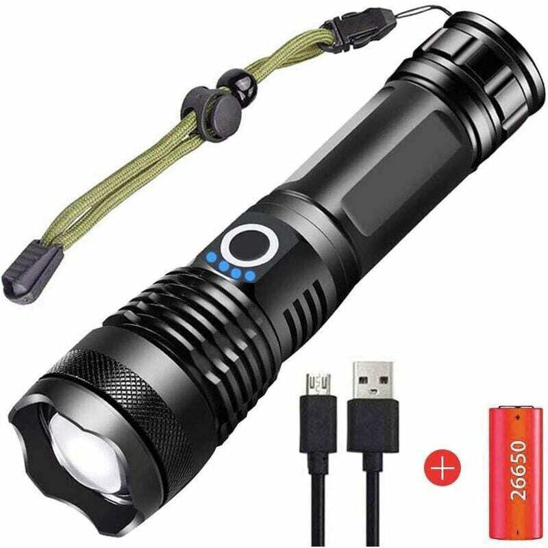 90000 Lumen Ultra-starke LED-Taschenlampe, USB wiederaufladbare XHP70-Taschenlampe, 5 Modi Hochleistungs-Taschenlampe IPX65 wasserdicht mit 3000 mAh