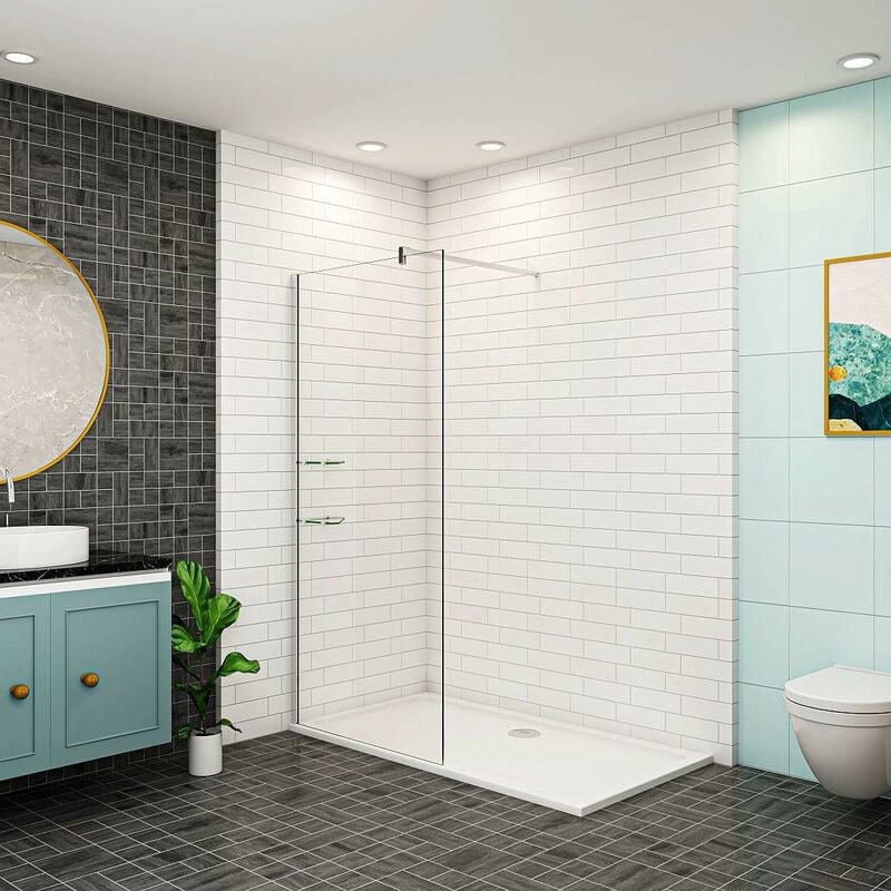 100x200cm 8mm nano Glas Walk in Duschwand mit Dusche Glas Regal Badregal mit 140cm Stabilisierungsstange für 6-10mm Glas