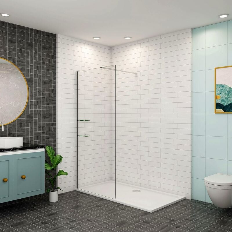 100x200cm 8mm nano Glas Walk in Duschwand mit Dusche Glas Regal Badregal mit 90cm Stabilisierungsstange für 6-8mm Glas