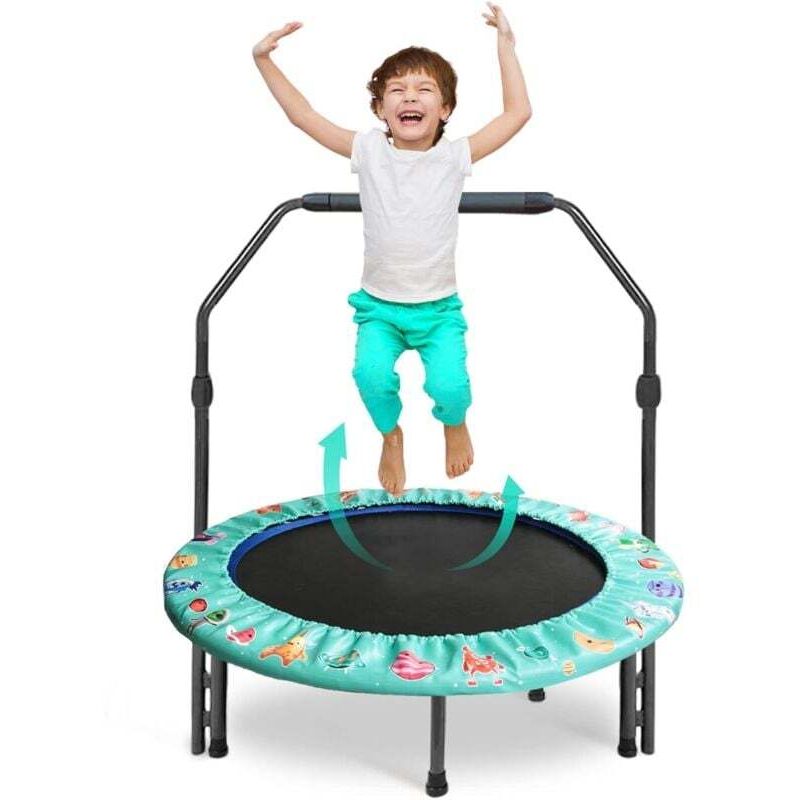92 cm Fitness-Trampolin für Erwachsene und Kinder mit verstellbarem Griff – Faltbares Mini-Fitness-Trampolin mit Sicherheitspolsterung für den