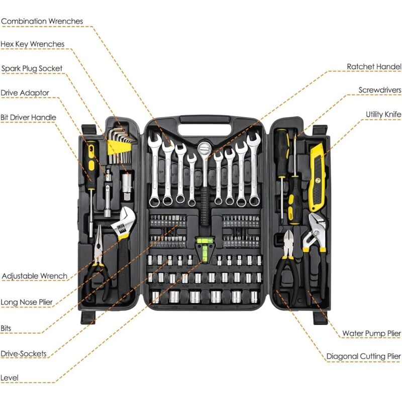 95-teiliger Werkzeugkasten, tragbarer Werkzeugkoffer mit Schraubendrehersatz, Steckschlüsselsätzen, DIY-Reparaturwerkzeugen, Kombi-Werkzeugkoffer
