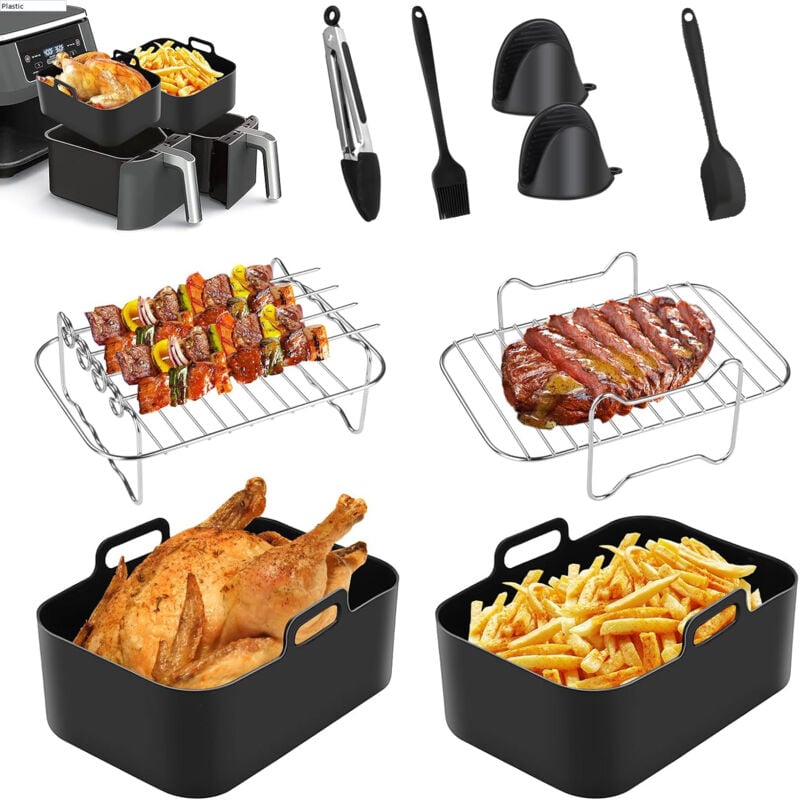 9er-Pack Zubehör für die Heißluftfritteuse Ninja AF400UK und AF451UK, Silikon-Luftfritteuse-Einsatz, Heißluftfritteuse-Halter, Silikonhandschuhe,