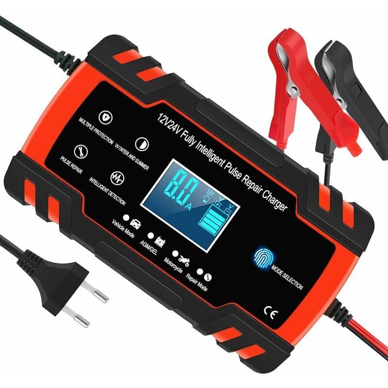 A 12 V/24 v Smart-Batterieladegerät für Auto und Motorrad, Autobatterie-Erhaltungsladegerät, 3-stufiges Batterieladegerät und Autoreparaturfunktion