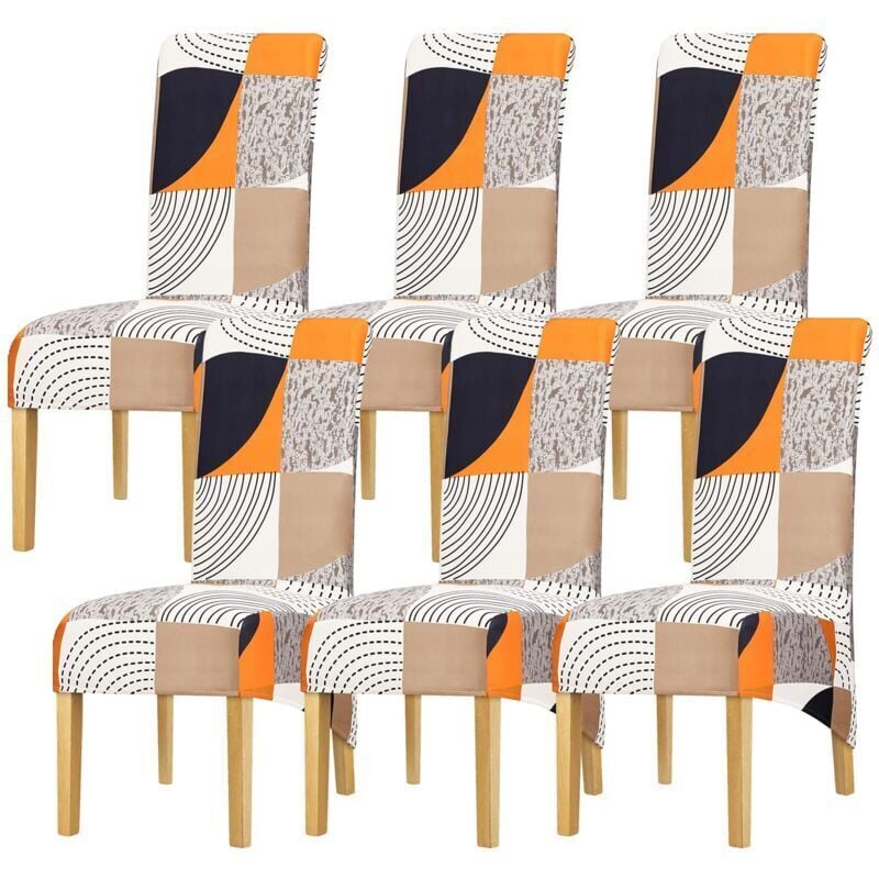 AAFGVC 6er-Pack Stretch-Stuhlhussen mit hoher Rückenlehne, XL-Karomuster, Esszimmer, Bankett, Hotel, Heimdekoration 348