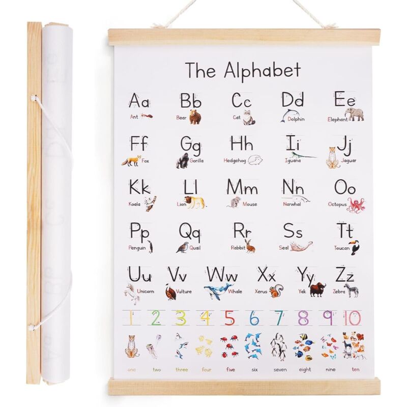 ABC-Kinderalphabet-Poster 30x40 cm, Lernposter, Französisches Alphabet-Poster, Buchstaben, Zahlen, Farben, Formen – Alphabet-Poster für Kinderzimmer,