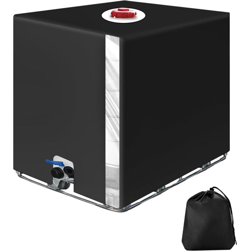 Abdeckplane für IBC-Tank 1000L, Regenwasserrückgewinnungsplane mit transparenter Folie, Anti-UV-Anti-Staub-Plane, Schutzhülle für Tank, Schwarz (116