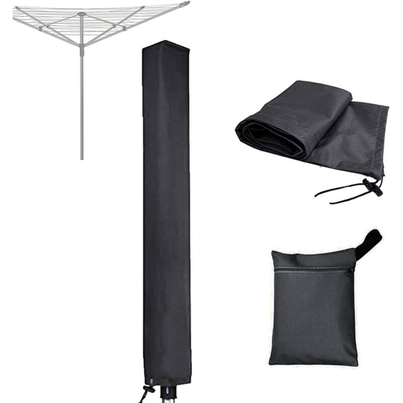 Abdeckung für rotierenden Wäschetrockner, 600D Oxford-Gewebe, wasserdicht, UV-beständig, reißfest, mit Reißverschluss und Kordelzug (Schwarz, 16 x 16