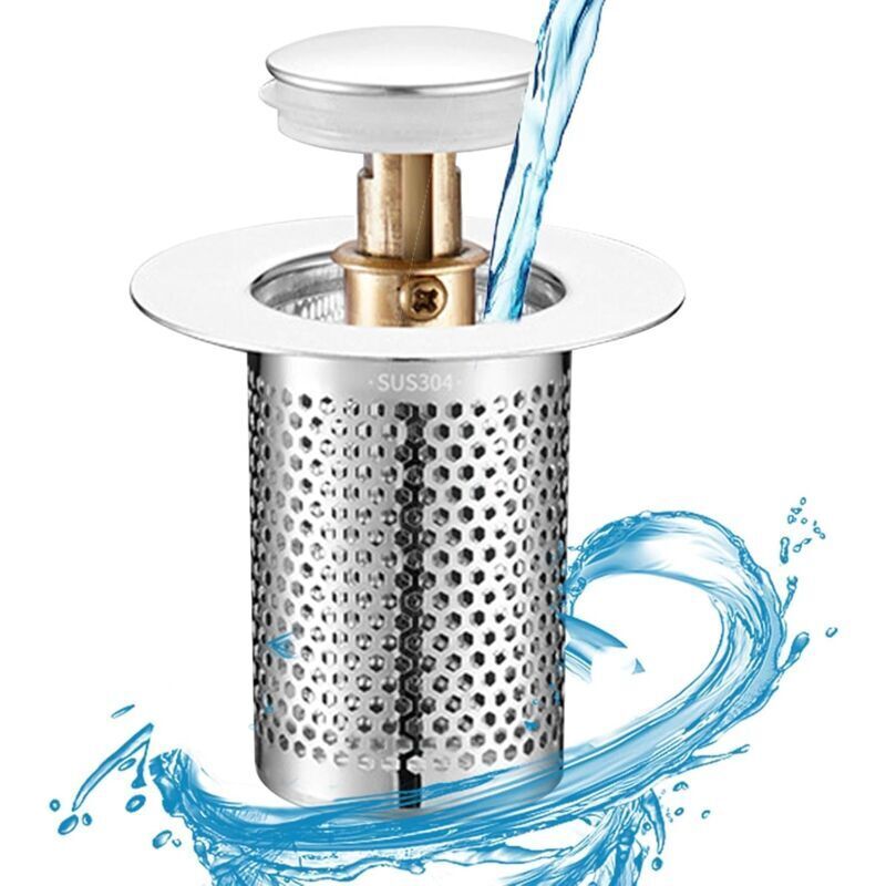 Abflusssieb – Badezimmer-Abflussstopfen – Haarsieb aus Edelstahl, Abflussstopfen mit Korb, Pop-up-Badezimmer-Abflussstopfen